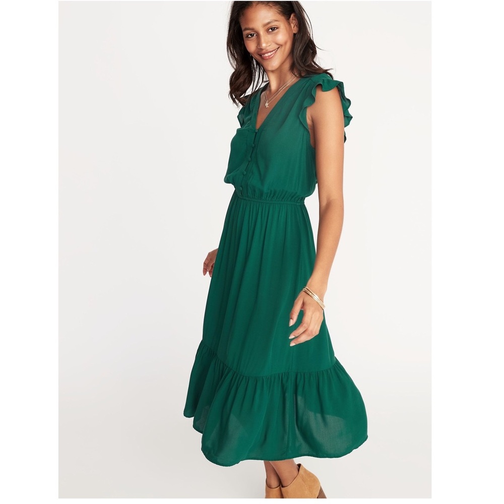 Old Navy Waist-Defined Flutter Sleeve Midi Dress